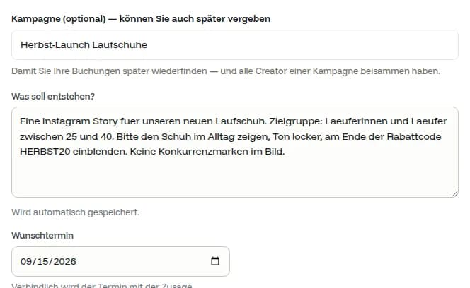 Briefing und Wunschtermin