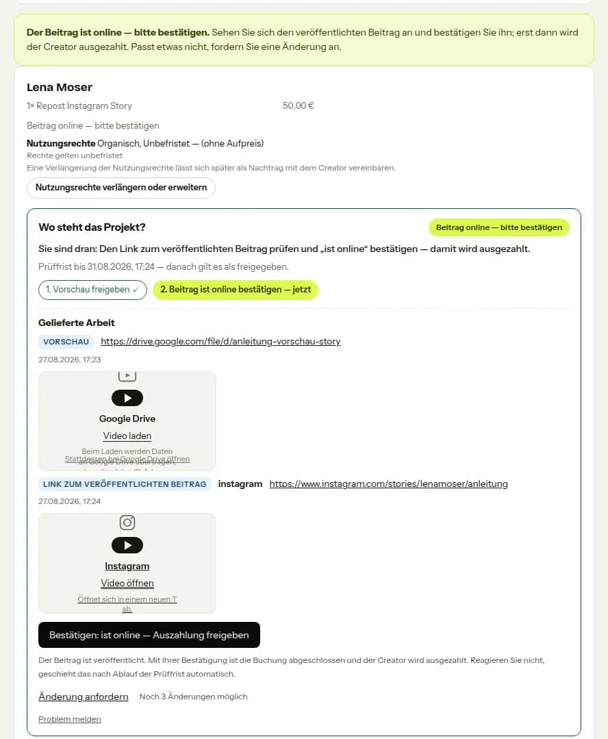 Beitrag abnehmen