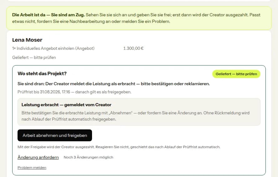 Bestätigen oder reklamieren
