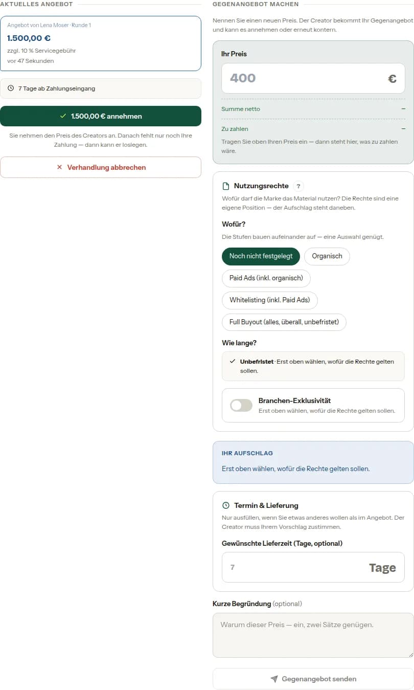 Das Angebot kommt