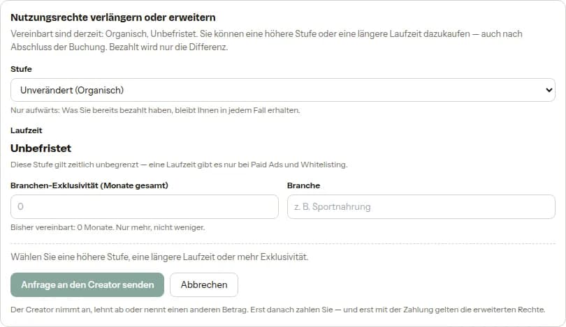 Anfrage an den Creator