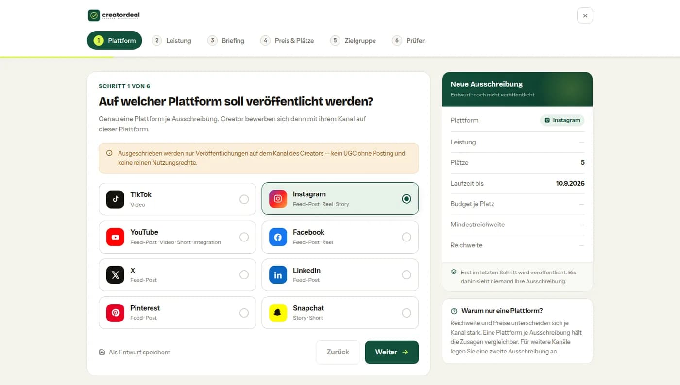 Schritt 1: Plattform