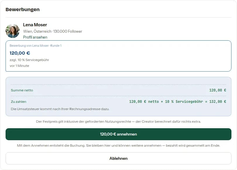 Eine Bewerbung annehmen