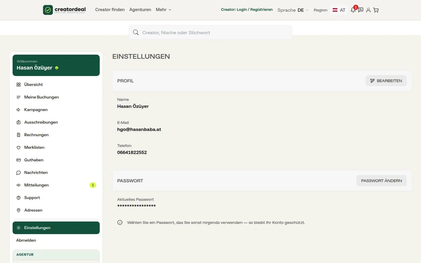 Profil und Passwort