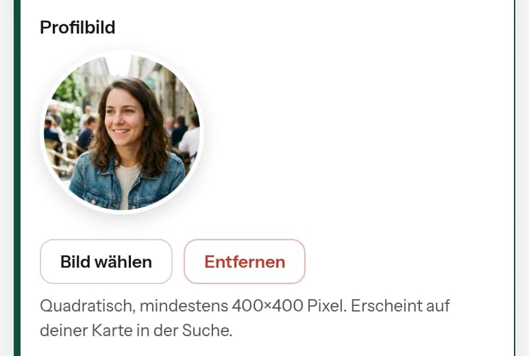 Creator-Bereich: das Feld für das Profilbild mit dem Hinweis „Quadratisch, mindestens 400×400 Pixel"