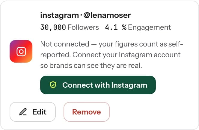 Area creator: un canale con il pulsante «Collega con Instagram» e la nota che altrimenti i numeri valgono come indicazioni del creator
